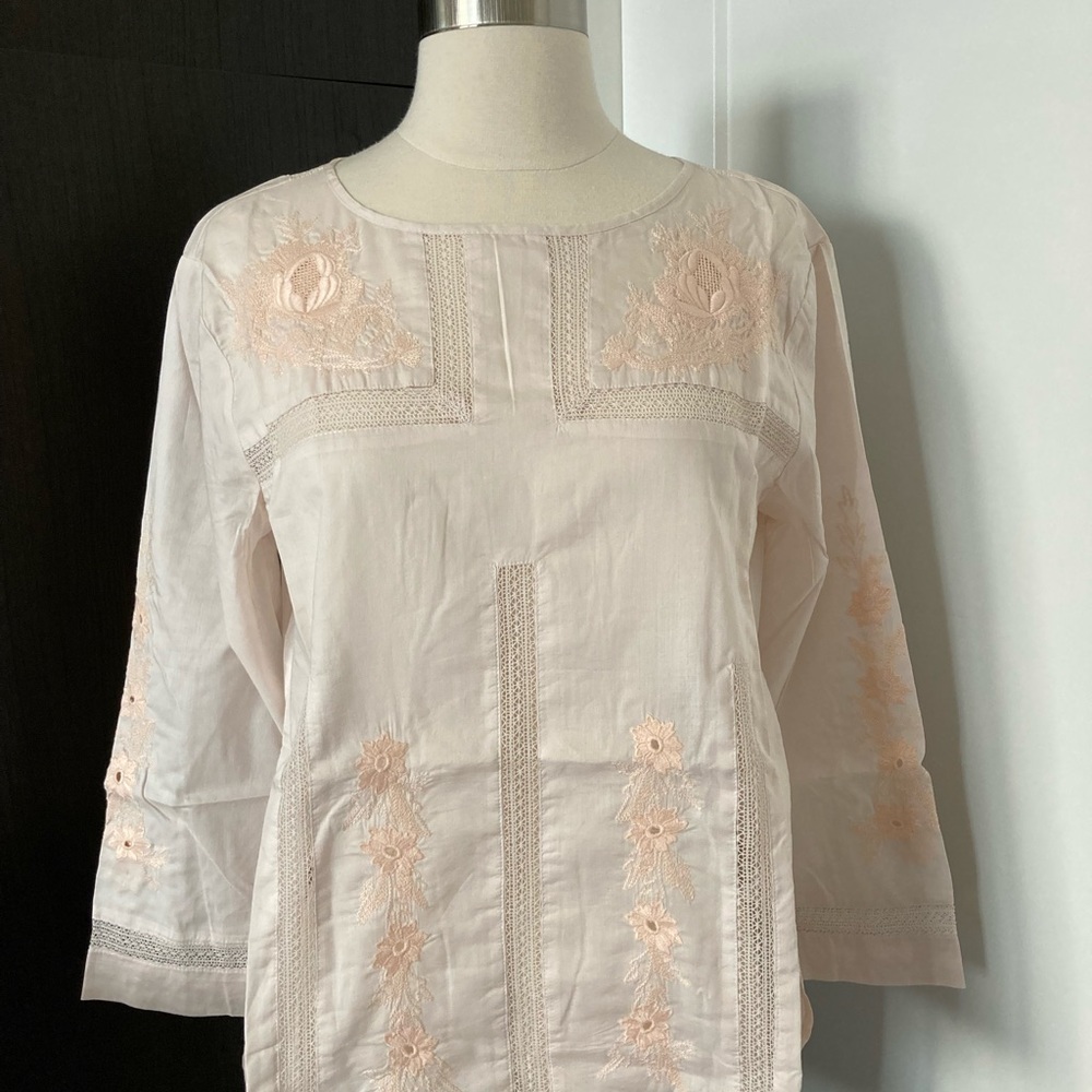 NWT J. Crew cotton light pink peach lace cotton blouse Size 2